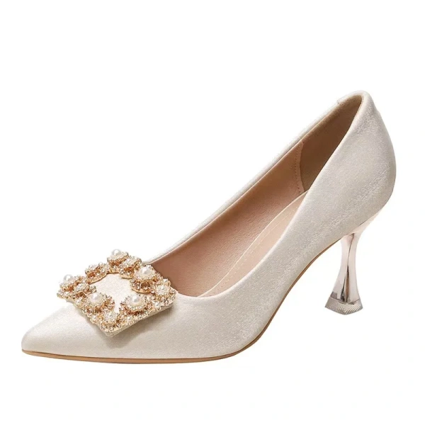 He Xiu Women's Red Wedding High Heels Slip-On Pointed Spring Autumn Bride Shoes-Not Tired of Wearing for Weddings