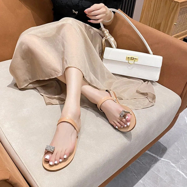 Pigeon Egg Rhinestone Wedge Toe Flat Sandals for Women Anti-Slip Barefoot Wear for Summer Hard-Wearing Design - Image 3