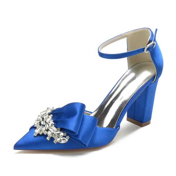 Summer New Pointed Rhinestone Thick High-heeled Shoes with a Single Buckle and Wedding Shoes, Bridesmaid Banquet Women's Shoes - Image 2