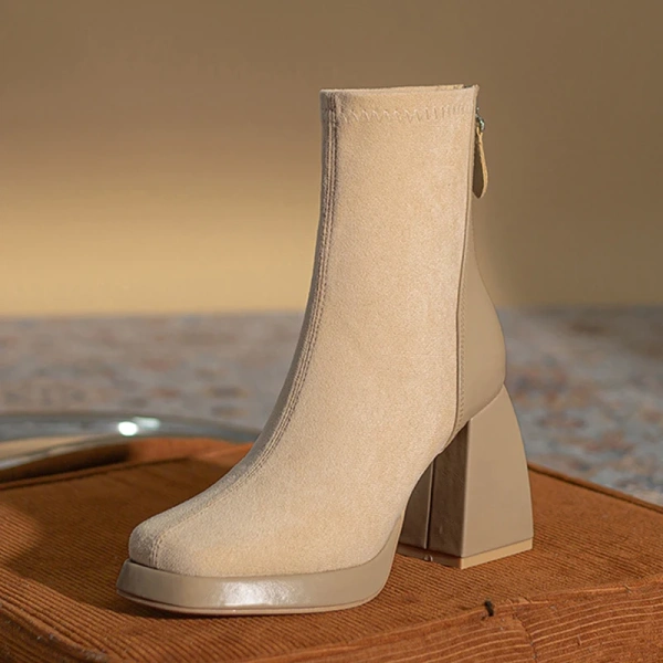 2025 New Fashion Sweet Sexy Thick Heel Fangtou Short Boot Soft Warm Add Velvet Knight Boot Back Zipper Elastic Force Boot - Image 5