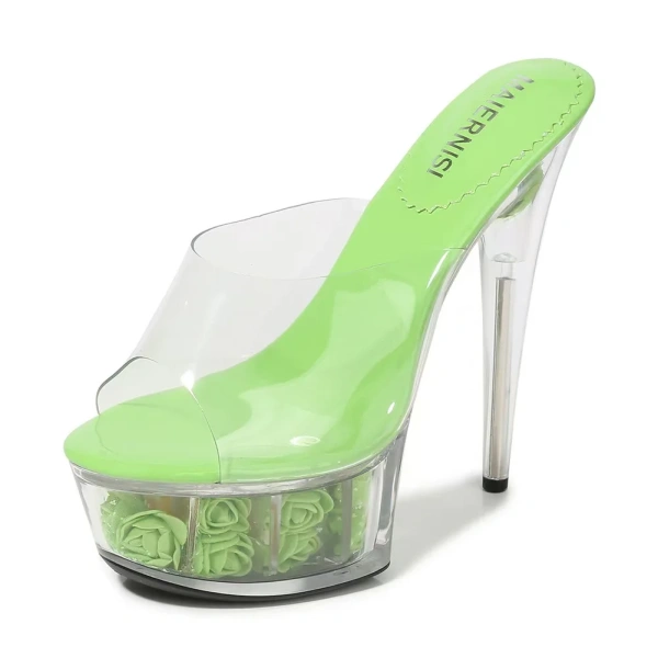 New Fashion Ladies Flower Platform Crystal High-heeled Fishmouth Transparent Sexy Sandals - Image 3
