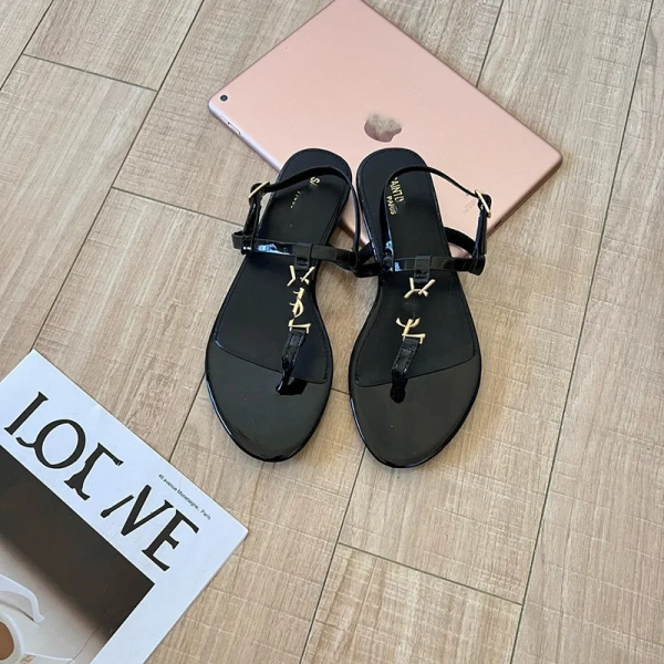 New Summer Metal Toe Flat Buckle Sandals Female YS Fashion Buckle Round T-shaped Sandals. - Image 2