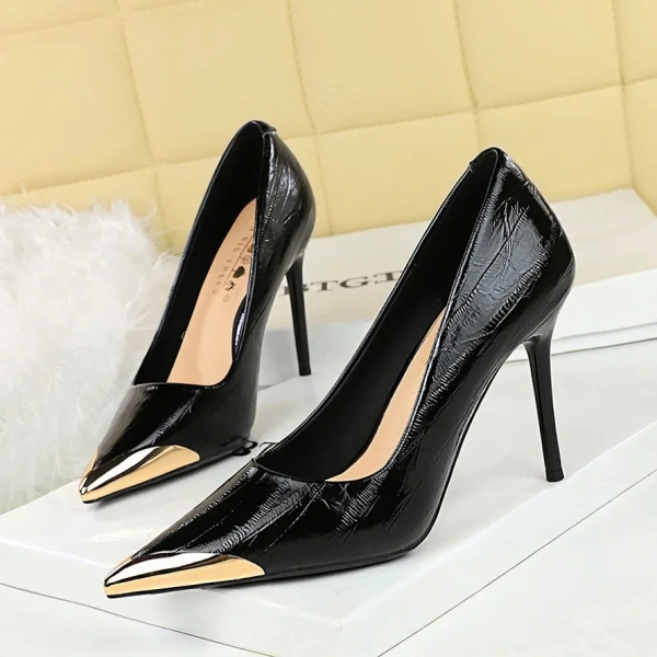 Banquet Women's Summer Ultra-High Heels Shallow Mouth and Pointed Stiletto Light Weight Metal-Toed Sexy Style