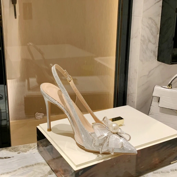 New European and American Pointed Shallow Mouth Pearl butterfly Wedding Shoes, New Bridal Shoes with Toe Caps, Women's Sandals - Image 6