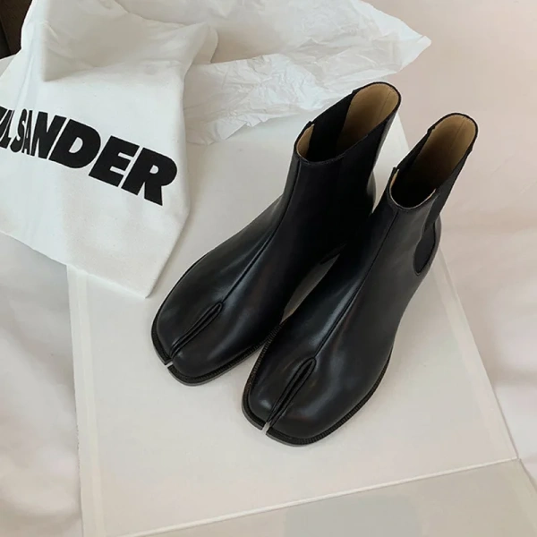 2025 Black Chunky Genuine Leather Chelsea Short Boot Comfortable Retro Fashion Simplicity Height Increasing Soft Split Toe - Image 5