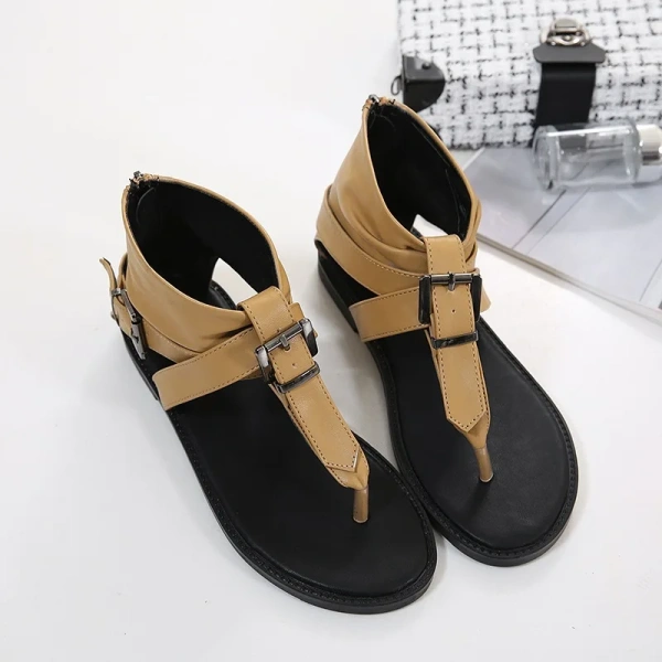 2024summer Clip Toe Belt Buckle Decoration Flat Bottomed Non slip Sandals Bag Heel Zipper Fashionable Casual Beach Low Top Shoes - Image 3