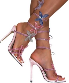 New Elegant Pink Cherry Blossom Bow High Heels Fashionable Sweet Cross Tie Women's Dress Sandals Beautiful Summer Rubber Insoles