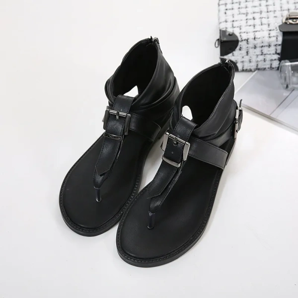 2024summer Clip Toe Belt Buckle Decoration Flat Bottomed Non slip Sandals Bag Heel Zipper Fashionable Casual Beach Low Top Shoes - Image 6