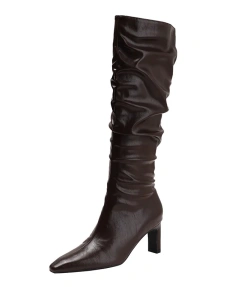 2025 Autumn and Winter New Fashion Sexy Thick Bottom Heels High Canister Boot Soft Retro Pointed Toe Thin Heel High Knight Boot
