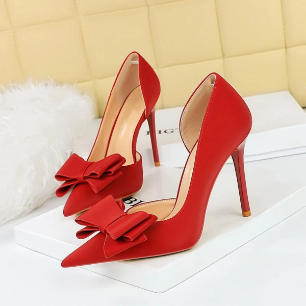 Europe United States Women's Summer Professional High Heels Sweet Bow Pointed Side Hollow Sexy Club Fashion Show Back Position - Image 4