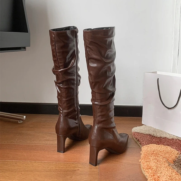 2025 Autumn and Winter New Fashion Sexy Thick Bottom Heels High Canister Boot Soft Retro Pointed Toe Thin Heel High Knight Boot - Image 5