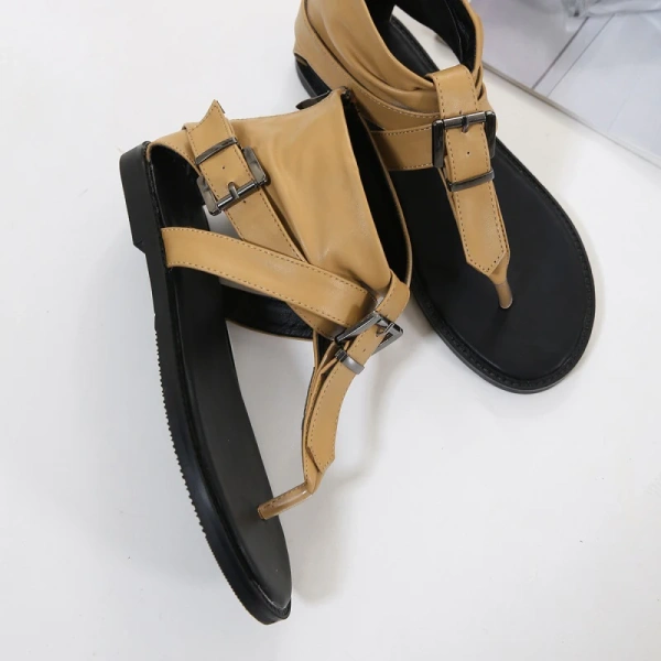 2024summer Clip Toe Belt Buckle Decoration Flat Bottomed Non slip Sandals Bag Heel Zipper Fashionable Casual Beach Low Top Shoes - Image 5