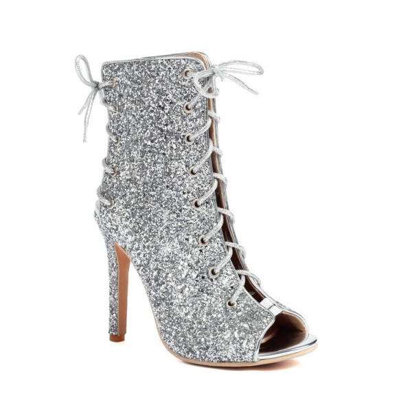 2025 Autumn New Style Sexy Jazz Dance Nightclub Party Hollow Lace up Peep Toe High Heel Booties
