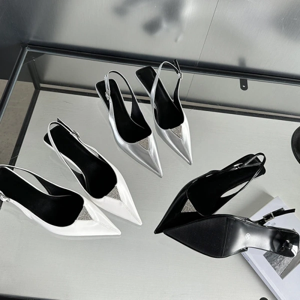 2025 Designer Women's Cat Heel Pointed Toe Baotou Sandals One Word Buckle Strap Simple Fashion Commuter Higher Women's Shoes - Image 5