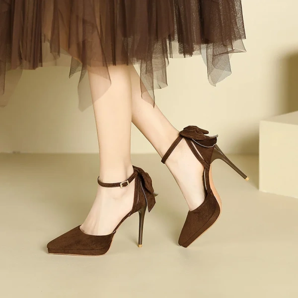 2025 Summer New Fashionable Bow Simple Strap Heels Sexy Pointed Hollow Sandals Party Banquet Style Outdoor Women's High Heels - Image 6
