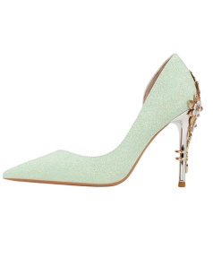 2025 New Fashion Luxury Sequins Metal Flowers Fine High Heel Side Hollow Out Wedding Shoes Bridesmaid Banquet Women's Sandals