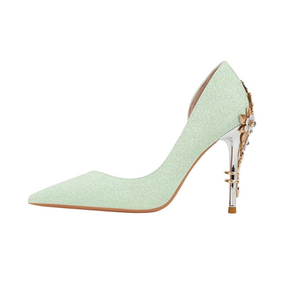 2025 New Fashion Luxury Sequins Metal Flowers Fine High Heel Side Hollow Out Wedding Shoes Bridesmaid Banquet Women's Sandals
