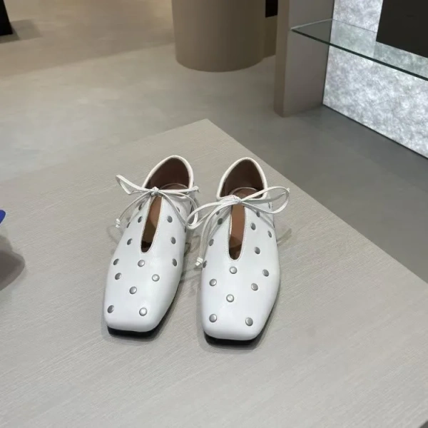 Early Spring Summer New Tethered Leather Shoes Retro Joker Flat Bottom Leather Height Increasing Sheepskin Version French Shoes - Image 6
