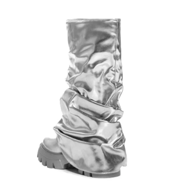 2025 Autumn Women Botas Round Toe Mid-Calf Silver Gold Thick Bottom Trouser Legs Mujer Platform Boots - Image 4