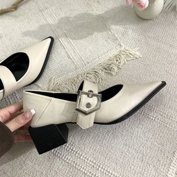 Retro Pointed Mary Jane Small Leather Shoes, British Women's 2025 Spring/summer New Item, Korean Version Thick Heel Loafers - Image 5