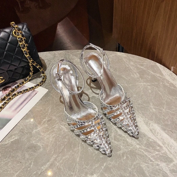 European and American Sexy Hollow Pointed Straight Buckle High-heeled Shoes Luxury Fashion Banquet Rhinestone Toe Hollow Sandals - Image 4