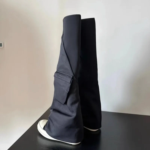 2025 New Canvas Bag Pants Pipe Boots Fashion Unique Tall Canister Knight Boot Thick Bottom Round Toe Long Boot - Image 4