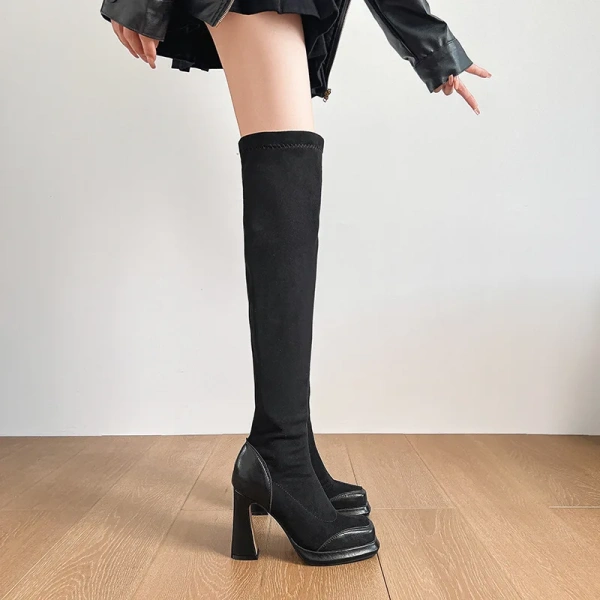 2025 Winter New Fangtou Waterproof Platform High Heel Knight Boot Fashionable Retro Over the Knee Side Zippers Long - Image 2