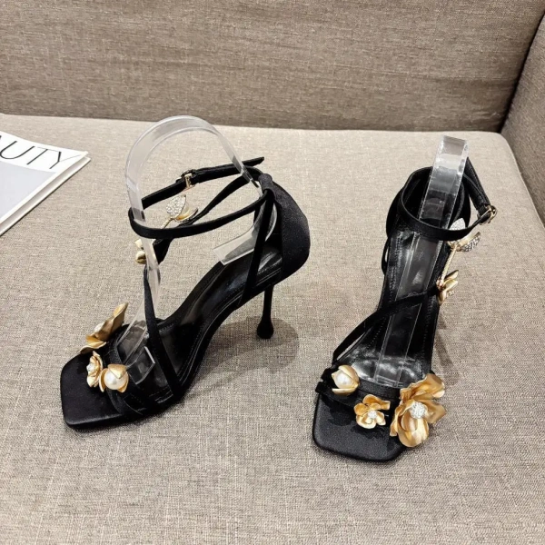 Best Selling Luxury Party Women's Rhinestone Metal Orchid Buckle Exposed Toe Buckle Strap square Toe Socialite Style High Heels - Image 4