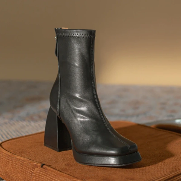 2025 New Fashion Sweet Sexy Thick Heel Fangtou Short Boot Soft Warm Add Velvet Knight Boot Back Zipper Elastic Force Boot - Image 5