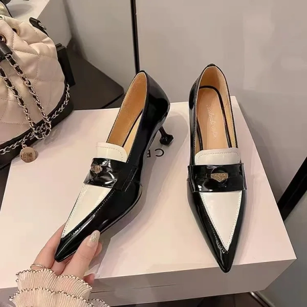 Stylish Sister Color Matching Pointed Leather High Heels with commuter Women's Shoes - Image 5