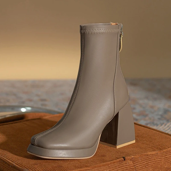 2025 New Fashion Sweet Sexy Thick Heel Fangtou Short Boot Soft Warm Add Velvet Knight Boot Back Zipper Elastic Force Boot - Image 2