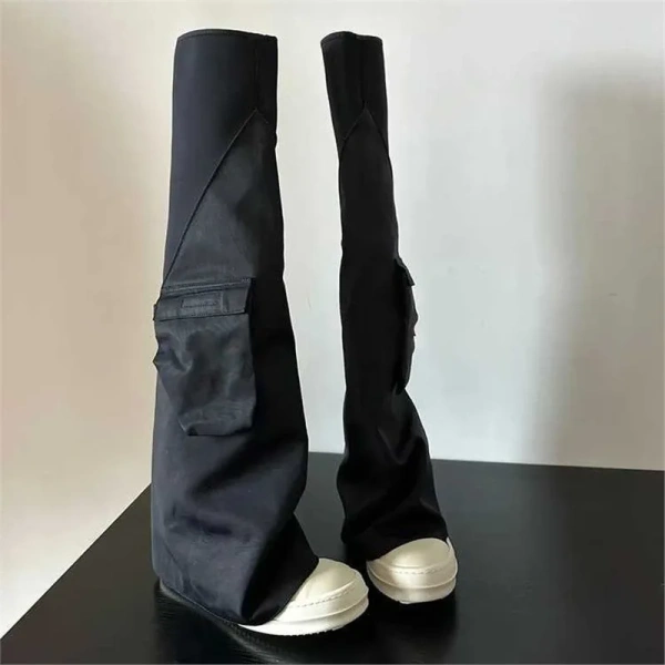 2025 New Canvas Bag Pants Pipe Boots Fashion Unique Tall Canister Knight Boot Thick Bottom Round Toe Long Boot - Image 5
