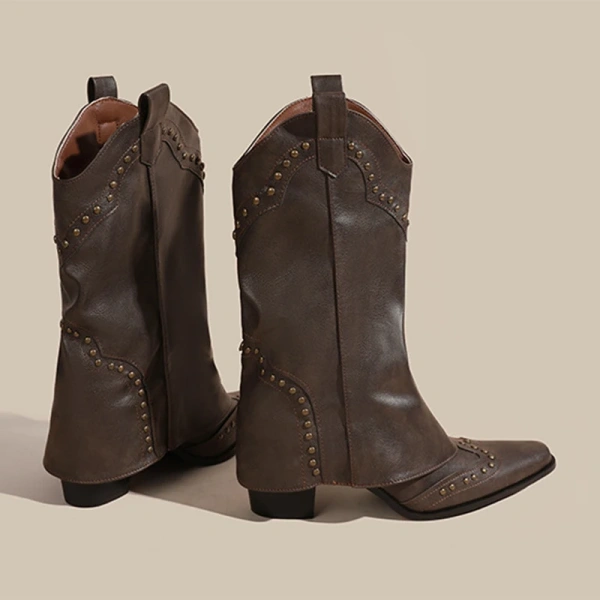 2025 Fall and Winter New Retro Western Cowboy Boot Pointy Head Thick Heel Thick Bottom Short Boot Women's Casual Knight Boot - Image 5