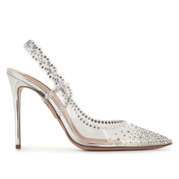 New European and American Fashion Luxury Water Diamond Pointed Shallow Mouth High Heels Baotou One Word Strap Fine Heels Sandals - Image 2