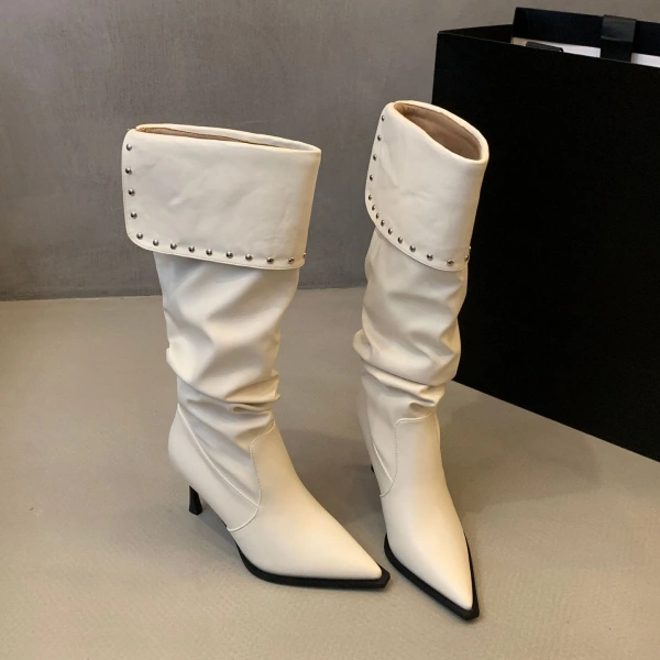 2025 New Fashions Personality Rivets High-heeled Knight Boot Soft Comfortable Women's Boot Pointed Fine High-heeled Long Boot - Image 4