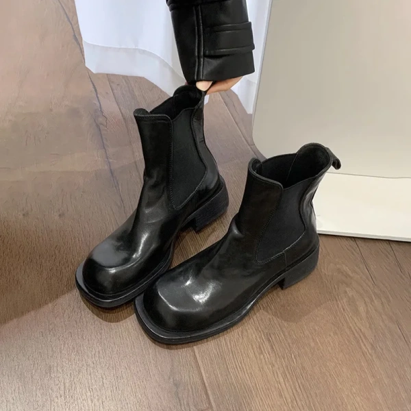 2025 Autumn Winter New Fashionable Retro Head Genuine Leather Coarse Heel Short Boot Soft Comfortable Chelsea Boot Waterproof - Image 6