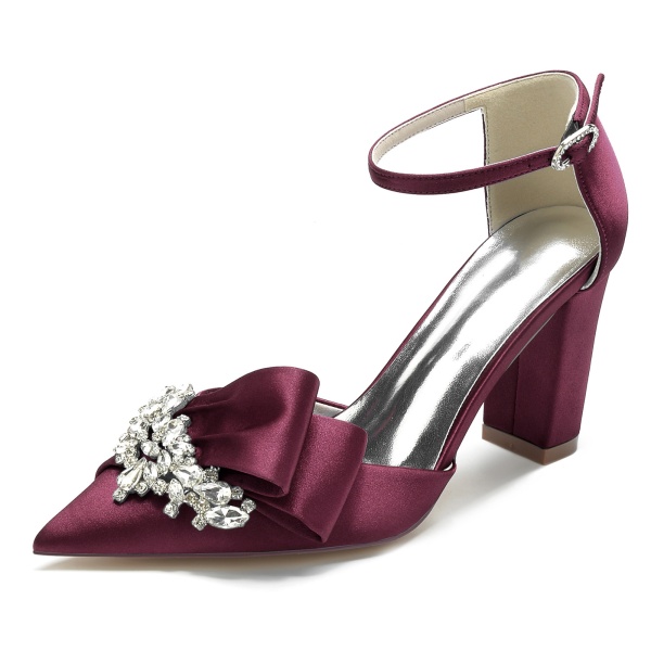 Summer New Pointed Rhinestone Thick High-heeled Shoes with a Single Buckle and Wedding Shoes, Bridesmaid Banquet Women's Shoes - Image 6