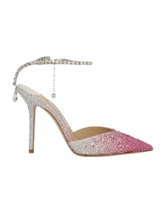 2025 Luxury Quality Women's Gradient Design High Heels Chain Top Sandals Fashionable Full Crystal Diamond Sexy Pointed Shoes