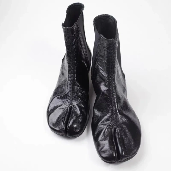 2025 Autumn New Soft Leather Low Heel Short Boot Fashion Patent Leather Thick Heel Elastic Force Middle Tube Retro Short Boot - Image 5