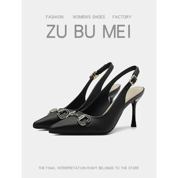 2025 Female Summer New Elegant French Temperament Baotou Empty High-Heeled Sandals with Pointed Stiletto Heels - Image 4