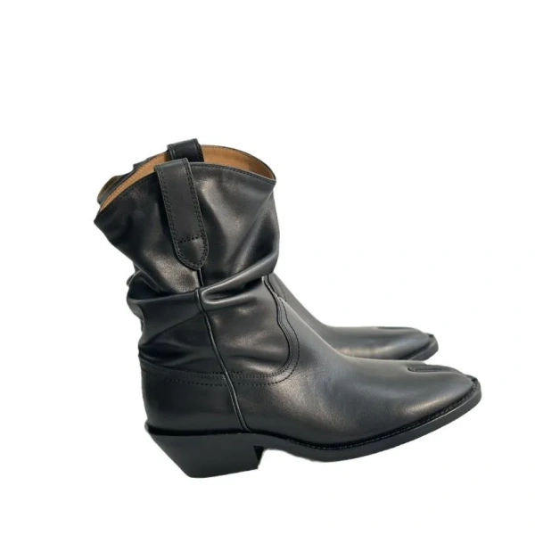 Black Fashionable Real Leather Boot Comfortable Personalized Elegant Soft Warm Thick Heel Split Toe Boot - Image 6