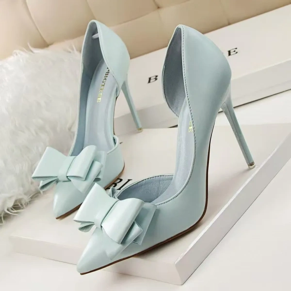 Korean Fashion Delicate Sweet Bow Hollow Shoes High Heels Thin Heels Shallow Mouth Pointed Side Lightweight Summer Season - Image 3