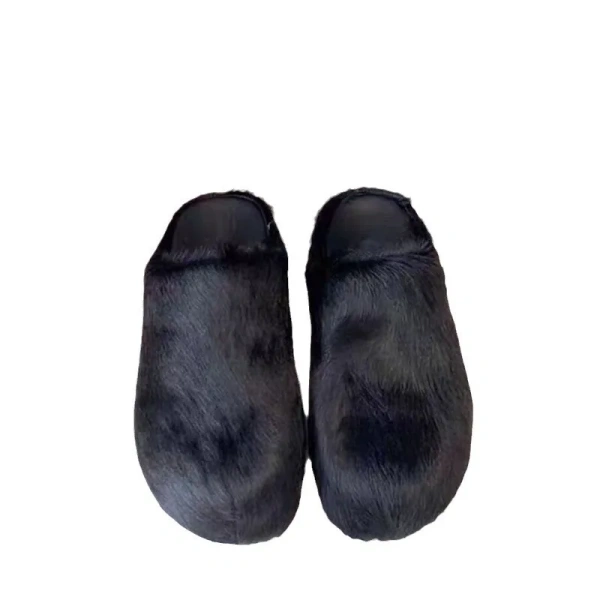 2025 Women's Genuine Leather Casual Slippers Fashion Horsehair Fur Sandals Soft Outdoor Use Winter Spring - Image 4