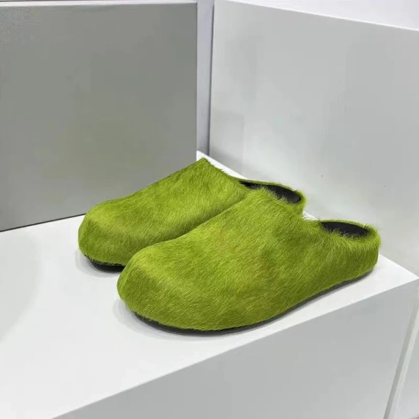 2025 Women's Genuine Leather Casual Slippers Fashion Horsehair Fur Sandals Soft Outdoor Use Winter Spring - Image 5