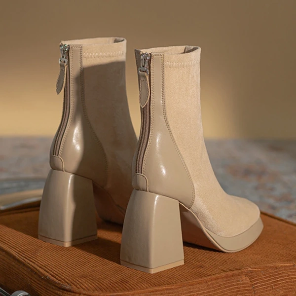 2025 New Fashion Sweet Sexy Thick Heel Fangtou Short Boot Soft Warm Add Velvet Knight Boot Back Zipper Elastic Force Boot - Image 6