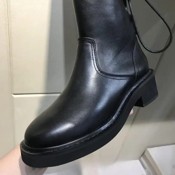 2025 Trend Yicheng Boots Leather Cowhide Lace up Zipper Boots Nightclub Outdoor Round Toe Chunky High Heel Platform Korean Boots - Image 4