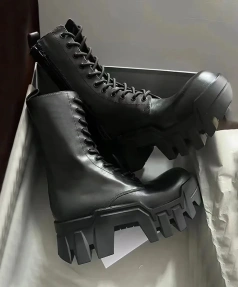 2025 Winter New Fashion Cool Genuine Leather Round Head Lace-up Short Boot Thick Bottom Height Increasing Locomotive Short Boot