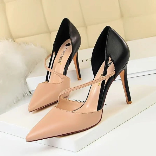 Fashion High-heeled Shoes Women's Shallow-mouth Pointed Color Matching Hollow One Word with Single Shoes. - Image 5