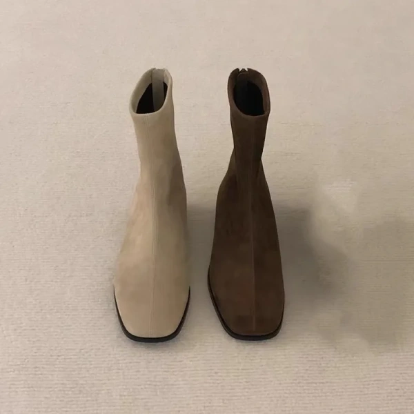 2025 Fashionable Minimalist Round Head Genuine Leather Short Boots with Back Zipper and Flat Bottom Chelsea Boots Short - Image 4
