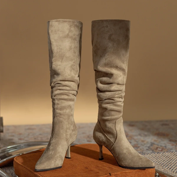 2025 Winter New Warm Add Velvet High Canister Boot Suede Fine High-heeled Long Canister Boot Fashion Simple Women's Long Boot - Image 6